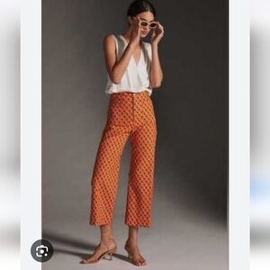 Sarah Gordon Anthropologie Orange Cropped Wide Leg Bee Pants